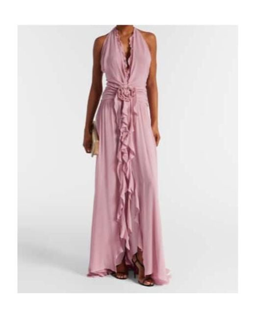Blumarine Pink Ruffled Georgette Gown