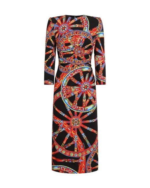 Dolce & Gabbana Red Carretto-Print Charmeuse Dress