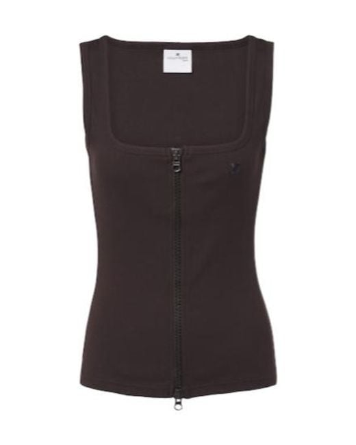 Courreges Black Zip-Up Cotton Tank