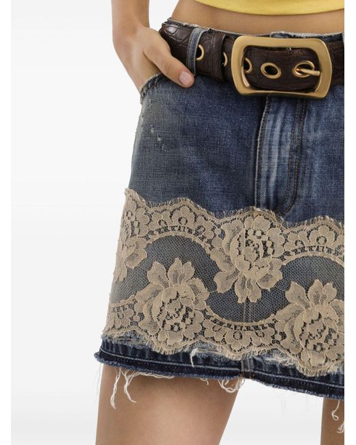 Dolce & Gabbana Blue Lace Detailed Denim Mini Skirt
