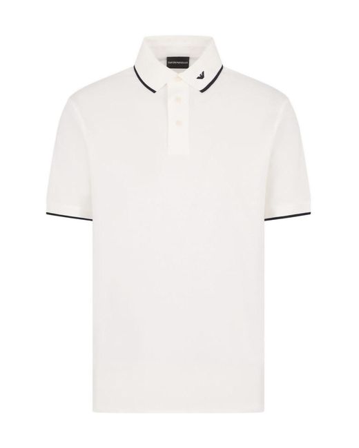 Emporio Armani White Logo Embroidered Short Sleeved Polo Shirt for men