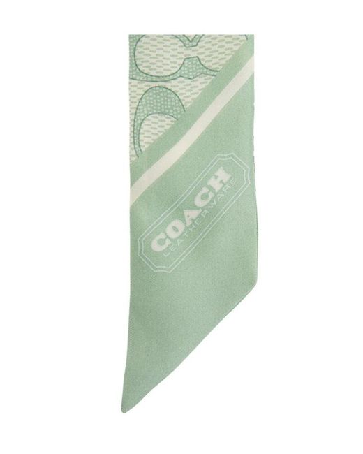 COACH Green Textured Print Narrow Scarf