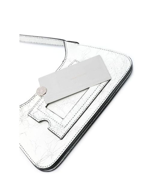 Acne White Platt Logo Detailed Mini Shoulder Bag