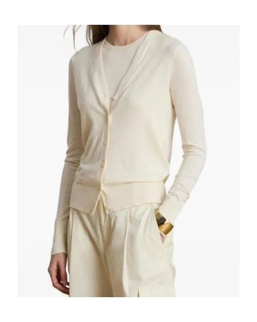 Ralph Lauren White Lauren Fitted V-Neck Cardigan