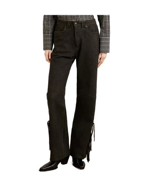 RRL Black Tie Detailed Suede Wide-Leg Pants