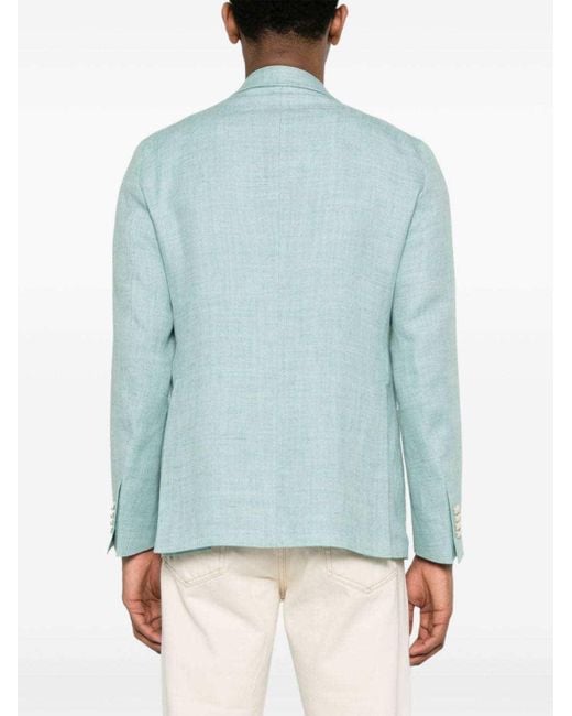 Tagliatore Blue Notched-Lapels Single-Breasted Blazer for men