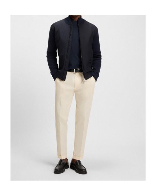 Boss Blue Zip-Front Cotton Sweater for men