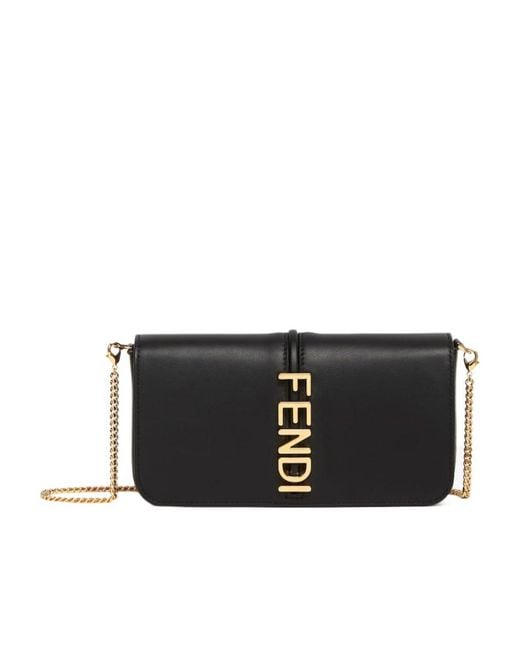 Fendi Black Graphy Logo Lettering Chain-Link Wallet
