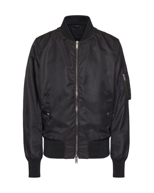 Valentino Black Stud Detailed Zip-Up Bomber Jacket for men