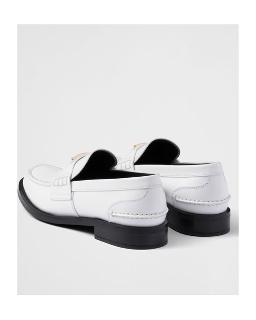 Prada White Triangle-Logo Slip-On Loafers