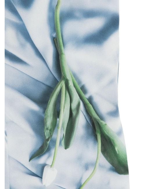 Victoria Beckham Blue Flower Printed Satin Pyjama Trousers