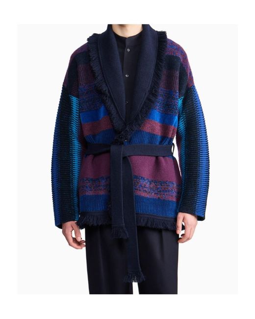 GIORGIO ARMANI X ALANUI Blue Giorgio Armani For Alanui Cashmere Blend Cardigan for men