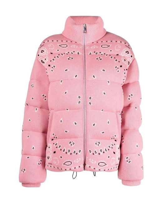 Alanui Pink Bandana-Printed Zipped Puffer Jacket