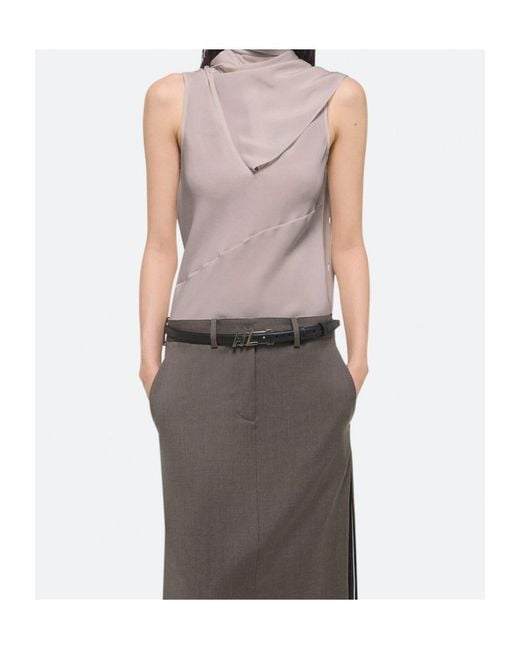 Helmut Lang Purple Scarf V-Neck Blouse