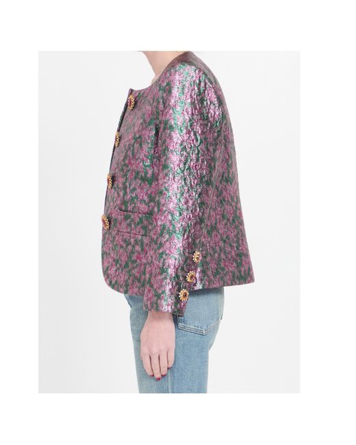 Saint Laurent Purple Brocade Single-Breasted Floral Patterned Jacket
