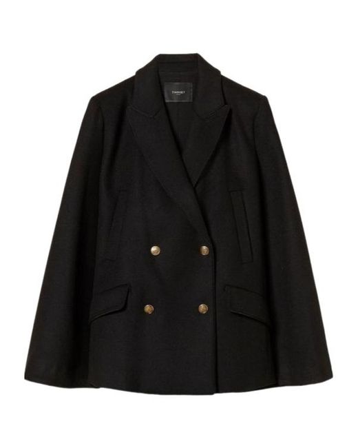 Twinset Black Wool-Blend Double-Breasted Coat