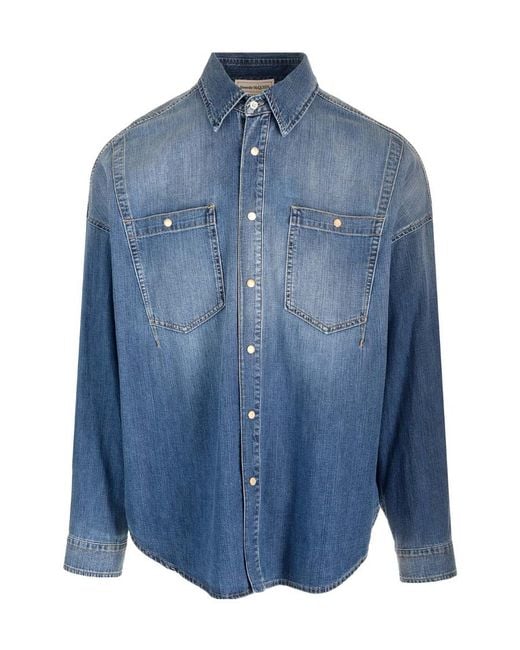 McQueen Blue Dart-Detailed Long Sleeved Denim Shirt for men