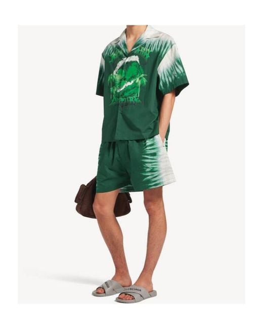 Balenciaga Green Extreme Tie-Dyed Bowling Short Sleeved Shirt for men