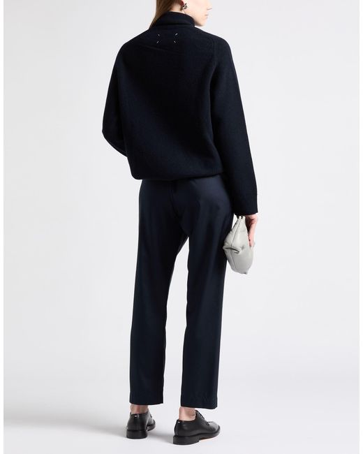 Maison Margiela Blue Solid Color Wool Turtleneck Sweater