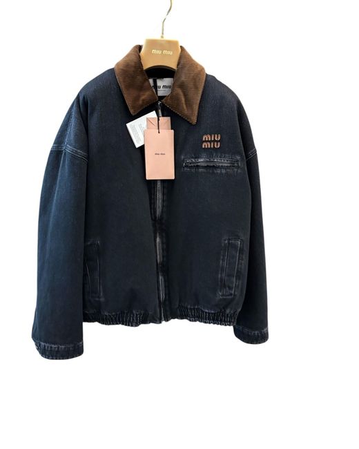 Miu Miu Blue Corduroy-Collar Denim Jacket