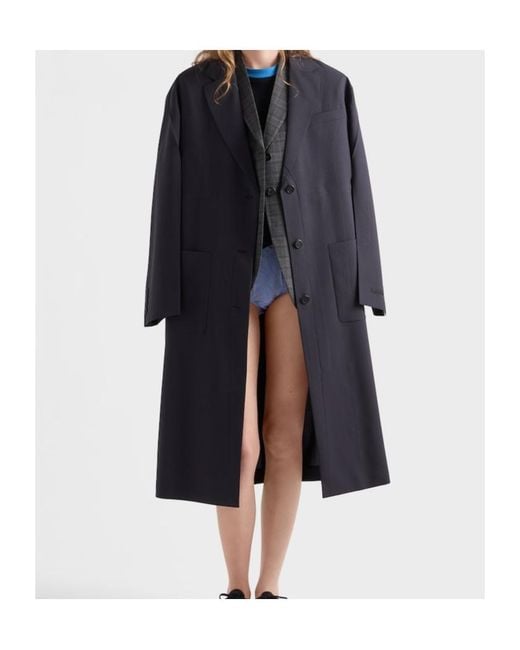 Prada Blue Single-Breasted Light Wool Coat