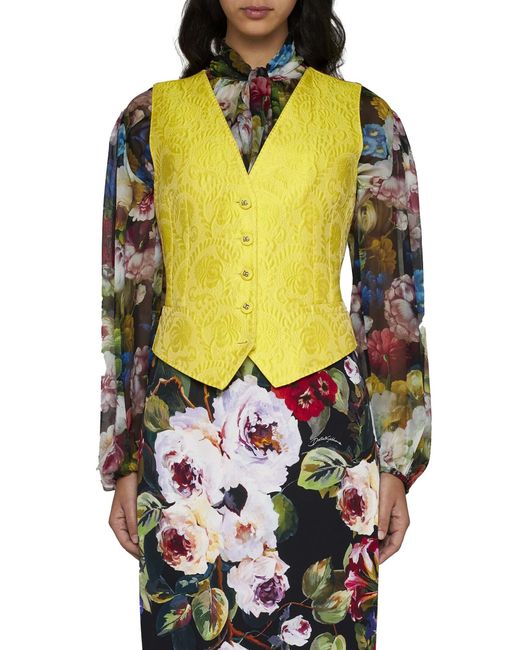 Dolce & Gabbana Yellow Jacquard Cotton-Blend Waistcoat