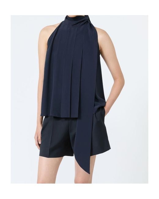 Max Mara Blue Pleated Silk Top