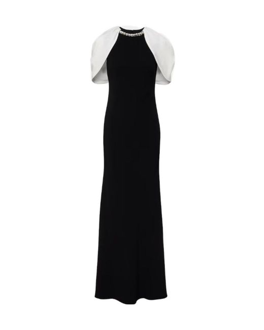Roland Mouret Black Embellished Caped Satin Crepe Gown