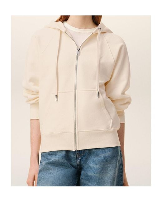 AMI Natural Zipped Hoodie With Tonal Embossed Ami De Coeur for men