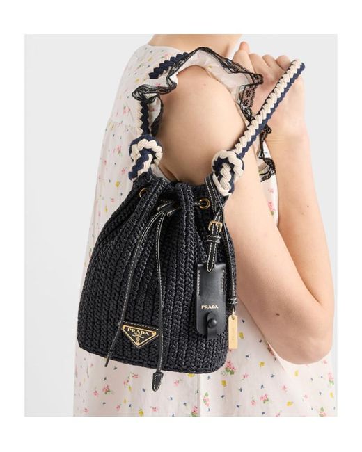 Prada Black Crochet Mini Bucket Bag
