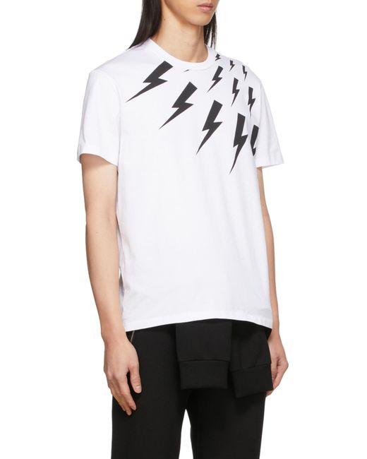 Neil Barrett White Thunderbolt-Print Cotton T-Shirt for men
