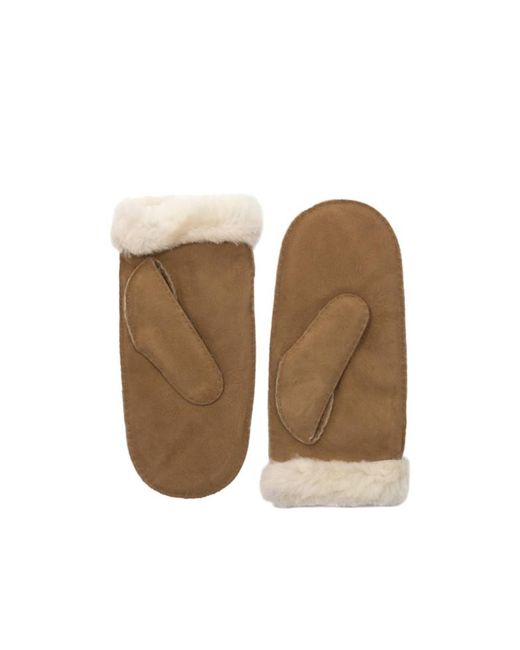 Ugg Brown Embroidered-Logo Shearling Mittens