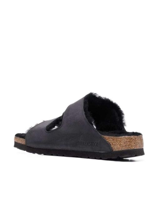 Birkenstock Black Fur-Lined Double-Strap Sandals
