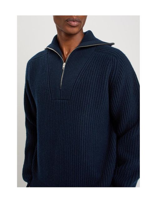 Jil Sander Blue High-Neck Ribbed-Wool Jumper for men