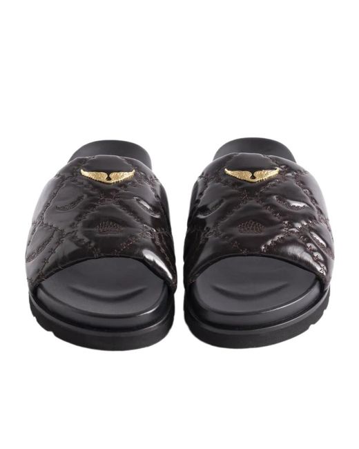 Zadig & Voltaire Black Teddy Bare Quilted Slides