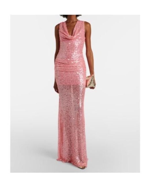 David Koma Pink Sequined Draped Gown