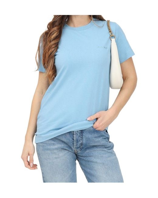 Pinko Blue Logo Embroidered Crewneck T-Shirt