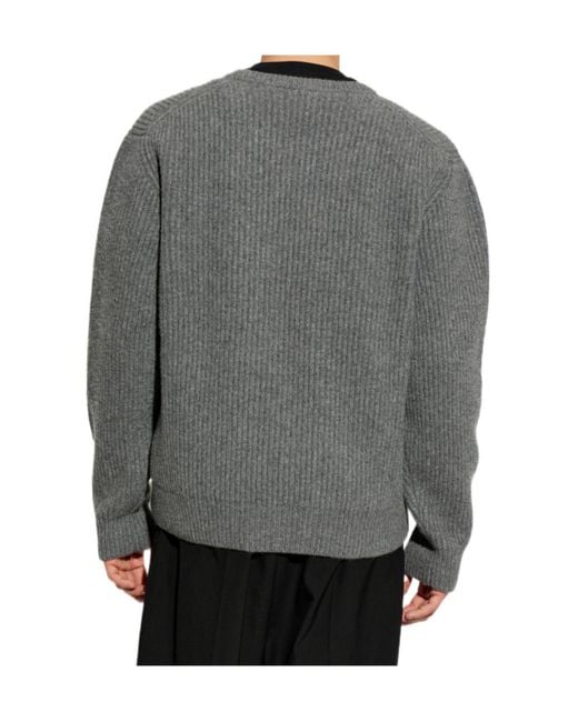 Jil Sander Gray Ribbed Crew Neck Knitted Sweater for men