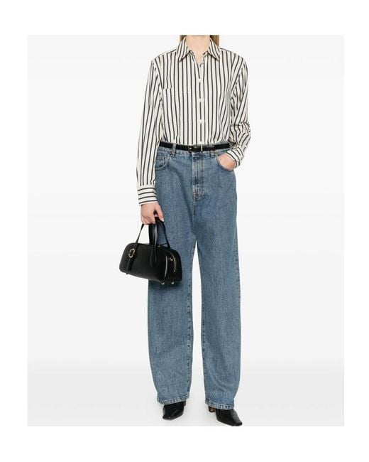 Anine Bing White Striped Pocket Shirt