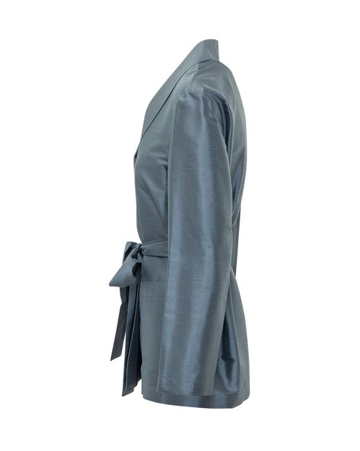 Max Mara Blue Belted Silk Blazer