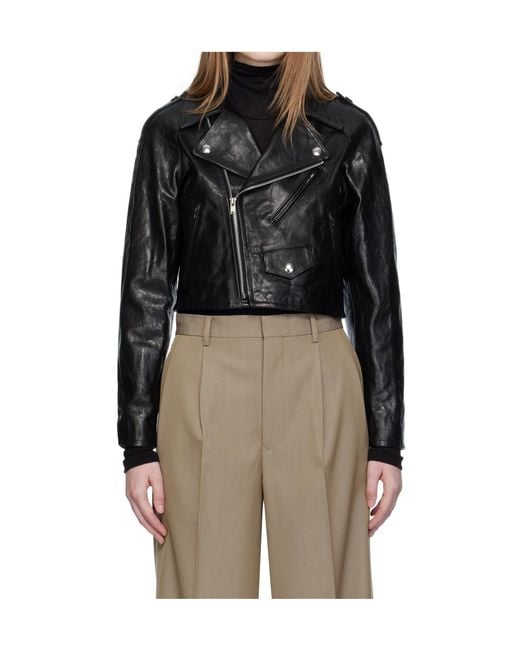 Auralee Black Short Cycling Leather Jacket