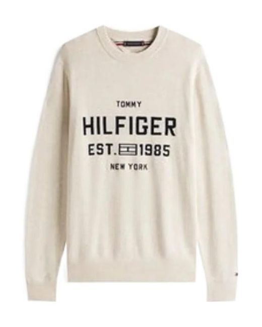 Tommy Hilfiger White Logo-Detail Knitted Cotton Sweater for men