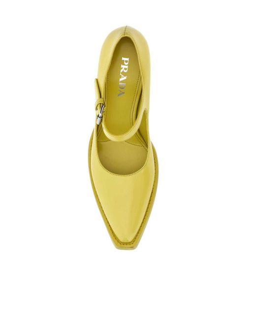 Prada Yellow Logo Detailed Buckled Pumps