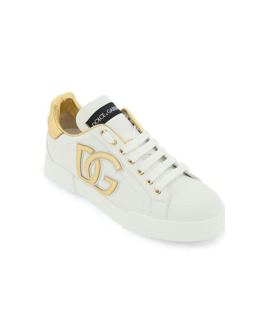 Dolce & Gabbana White Logo Plaque Lace-Up Sneakers