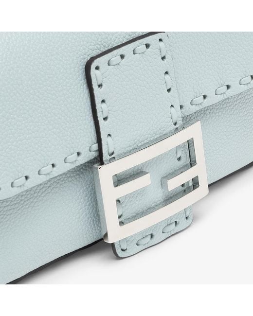 Fendi Blue Baguette Mini Logo Plaque Tote Bag