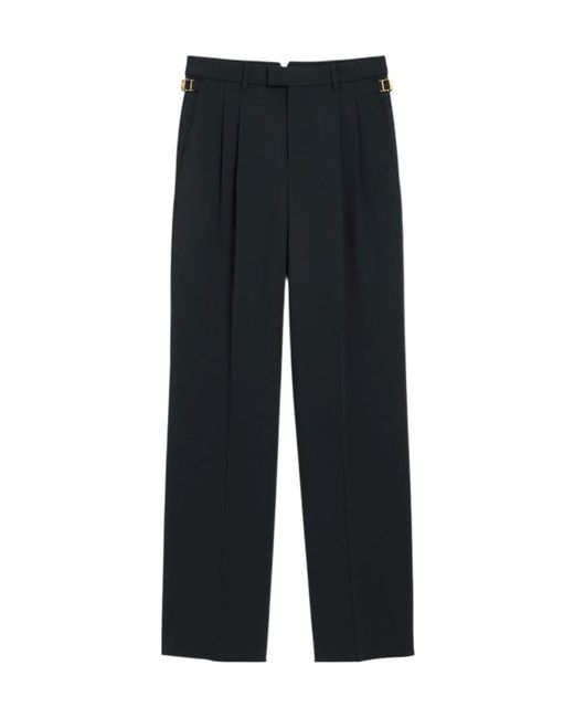 AMI Black Pleated Wide Leg Trousers