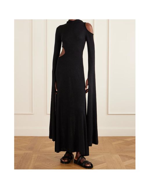 Gabriela Hearst Black Daya Hooded Cutout Silk Maxi Dress
