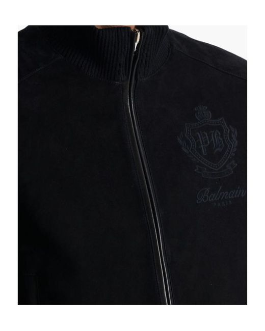 Balmain Black Suede College Emblem Jacket for men