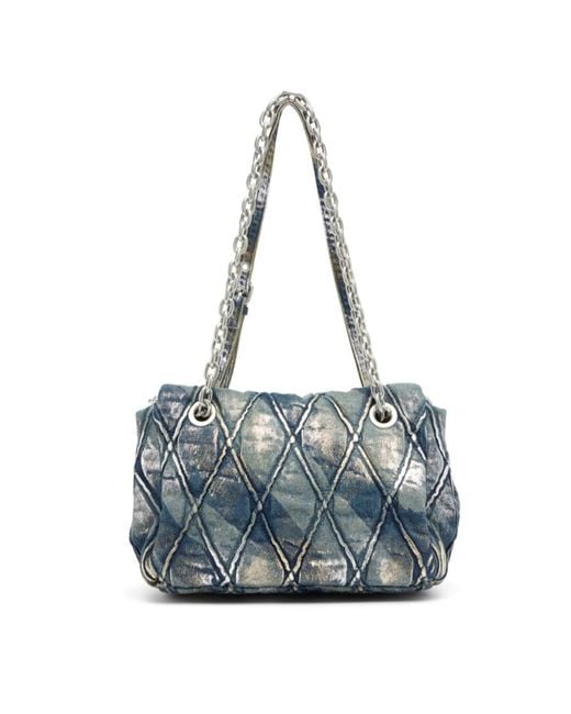 DIESEL Blue Charm D Quilted Metallic-Foil Shoulder Bag