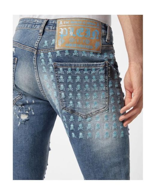 Philipp Plein Blue Belt-Loop Jeans for men